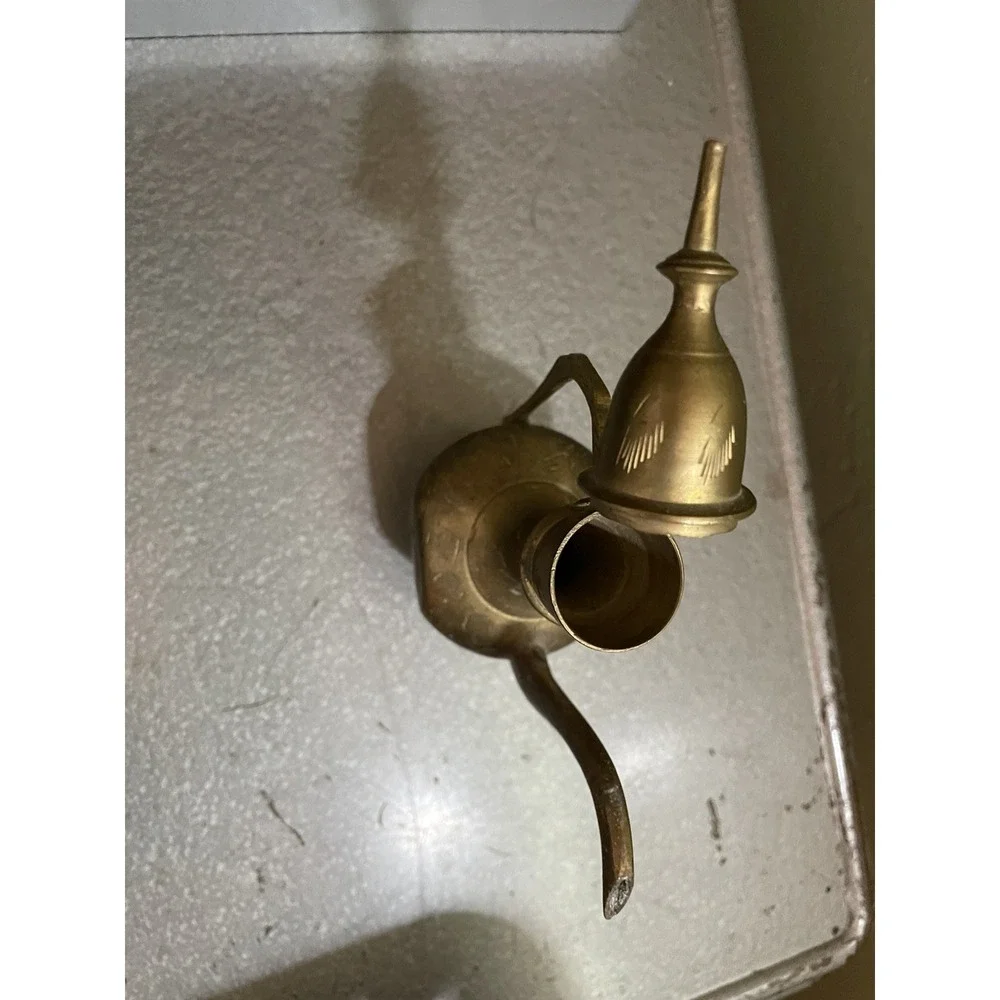 1960s Solid Brass Indian Aftaba Etched Brass Coffee Pot with Lid, Indian  Ewer